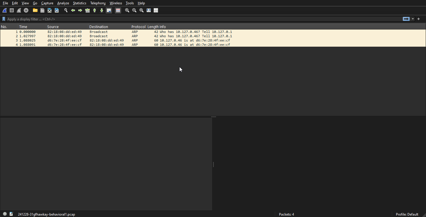 Wireshark results